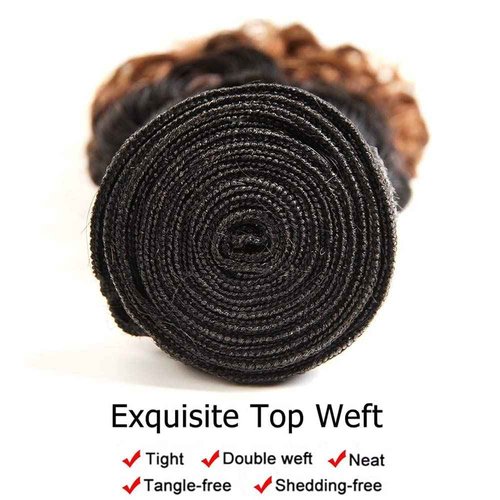 Habiliana Bundles Human Hair 20 22 24 Inch Jerry Curly Human Hair Bundles Omber Natural Chocolate Brown T1B/4/30 11A Unprocessed Brazilian Virgin Quick Weave Hair Extensions for Black Women