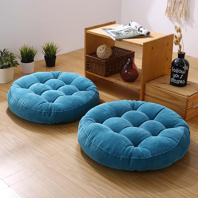 Gfobip Meditation Floor Pillow Set of 2 Large Round Floor Cushions for Adults Tufted Corduroy Floor Seat Pillows Cushion for Living Room,Sky Blue 16.5" Lx16.5 Wx3 H