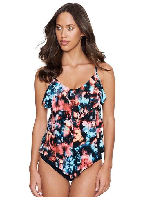 MagicSuit Women's Swimwear BAHA Beach Rita Soft Cup Tankini Bathing Suit Top Separate, Black/Multi, 08