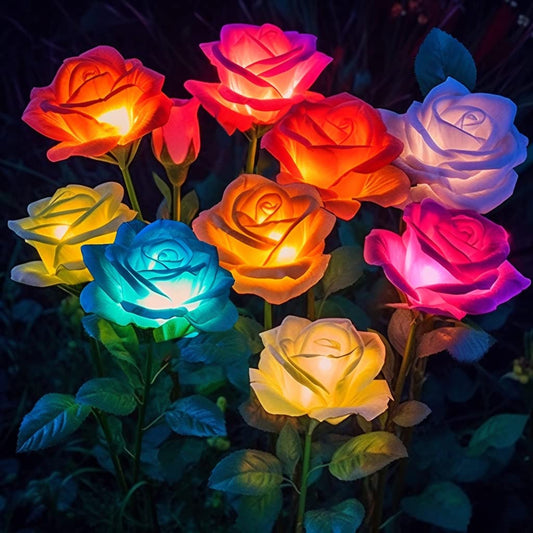 10 Pack Solar Flowers Lights Outdoor Waterproof for Garden Decor, Solar Garden Lights for Outside, Outdoor Solar Lights for Yard with Solar Rose Lights, Yard Decorations