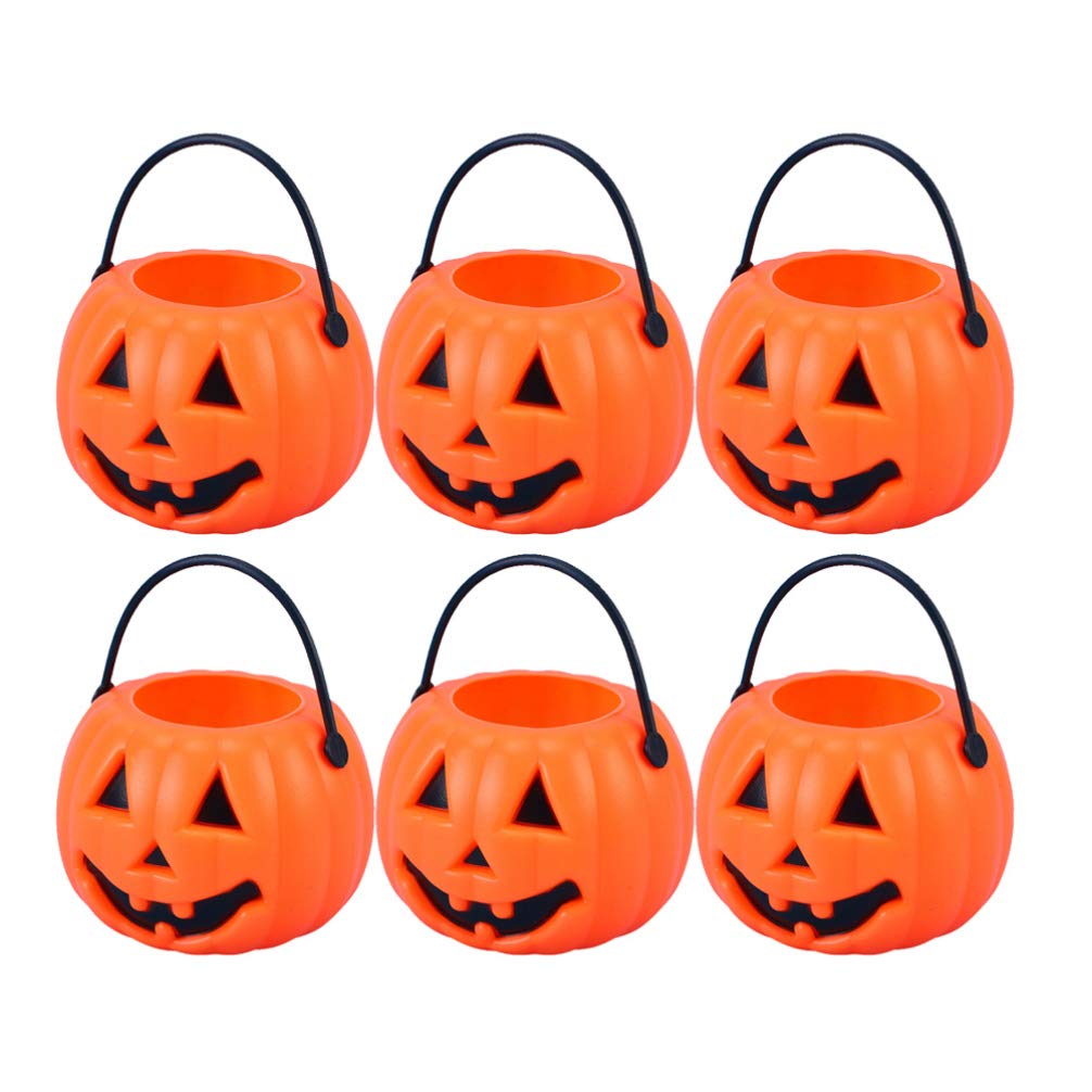 NUOBESTY 8Pcs Mini Halloween Pumpkin Bucket Portable Lantern Candy Bucket Children Trick or Treat Pumpkin Bags for Halloween Party Favor Supplies (Orange)