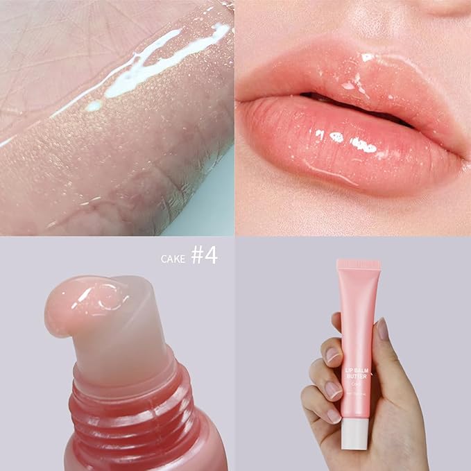 4 Flavors Lip Glossy Butter Balm Lip Tint Hydrating Lip Gloss Ultra-Hydrating & Nourishing Lip Care with Natural Ingredients (4 Color)