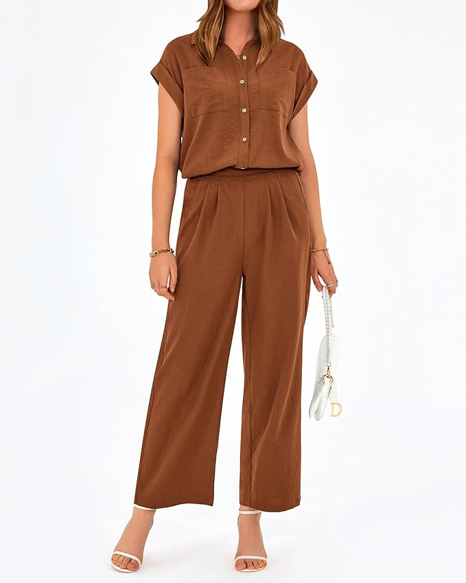 PRETTYGARDEN Womens 2 Piece sets Summer Cap Sleeve Tops Palazzo Pants Dressy Casual Vacation Travel Outfits Tracksuits