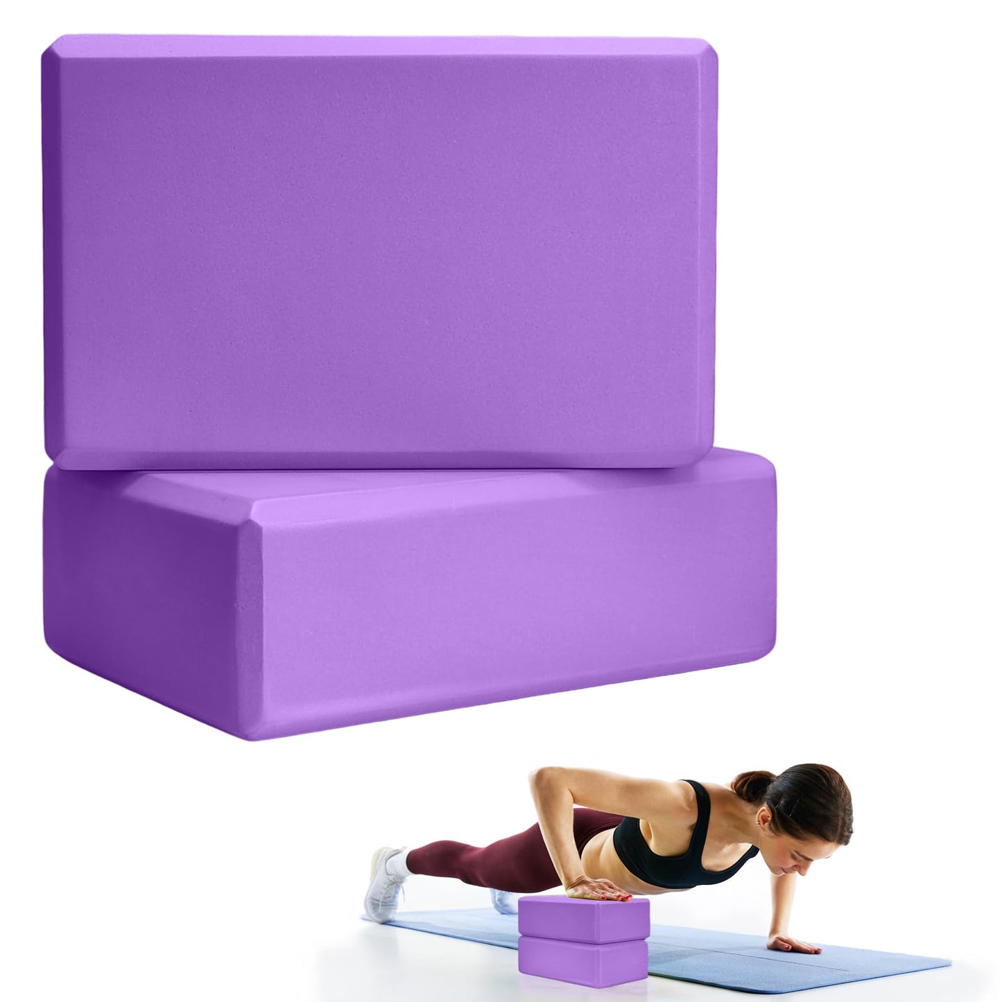 2 Pcs Yoga Blocks, 9"x6"x3" Foam Blocks Yoga Props for Pilates Stretching and Meditation Exercise Blocks Lightweight Yoga Essentials (Purple, normal)