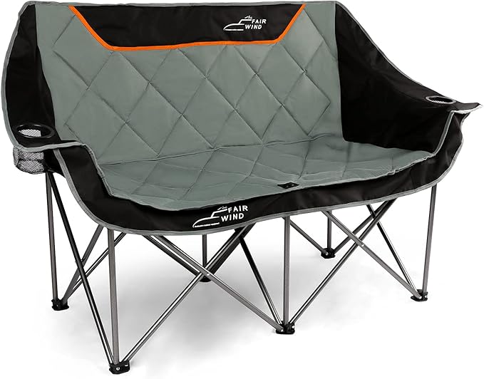 FAIR WIND Oversized Fully Padded Camping Chair Folding Loveseat Camping Couch Double Duo Chair Heavy Duty Quad Fold Arm Ch...