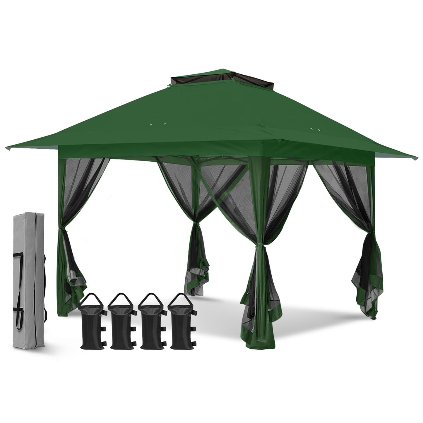 EAGLE PEAK 13x13 Pop Up Gazebo with Mesh Netting, Easy Up Screened Canopy for Patio and Backyard, Easy Set up Outdoor Gazebo (Green)