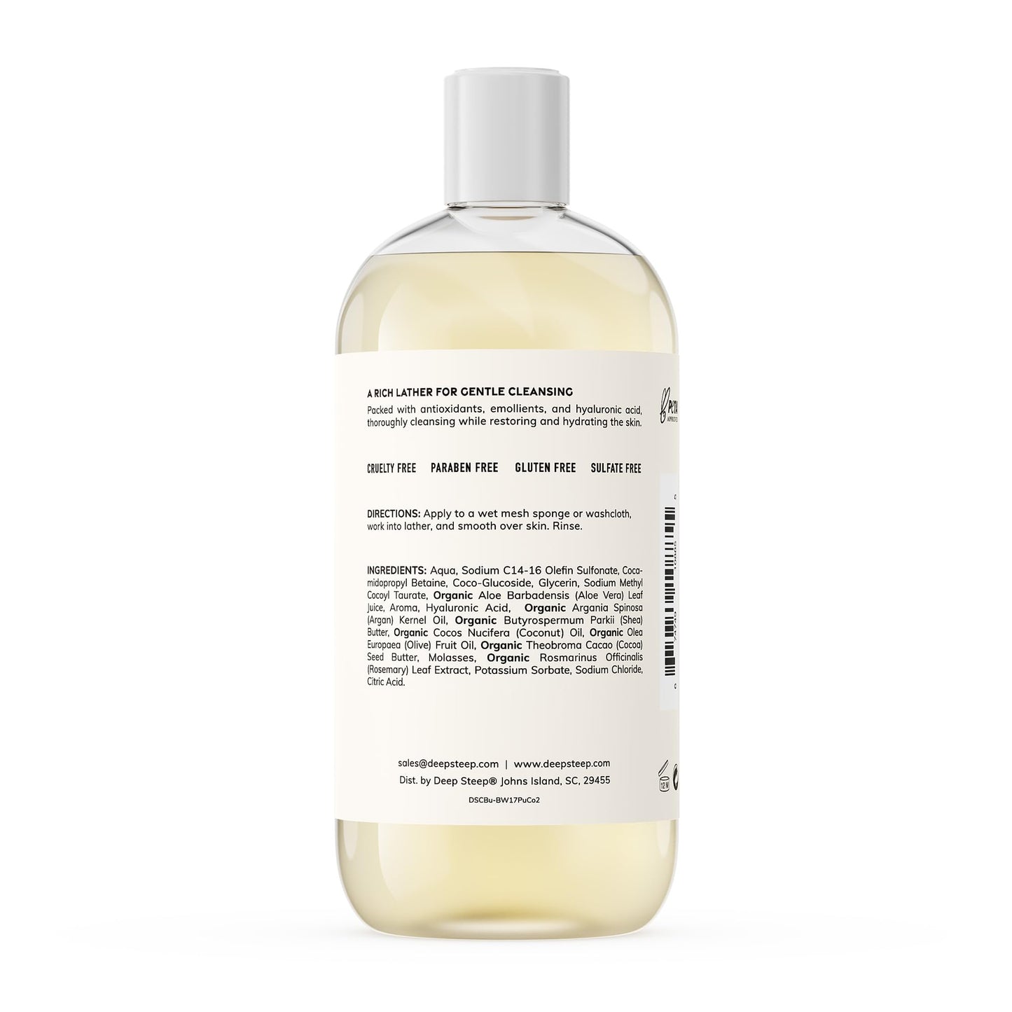 Deep Steep Body Wash, Pure Coconut, 17 oz - Hydrating Shower Gel with Hyaluronic Acid, Shea Butter, Aloe Vera & Argan Oil - Vega