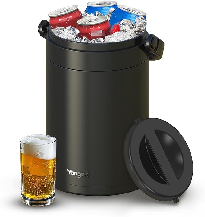 4.8L Insulated Ice Bucket, 5Quart Double Wall Vacuum Stainless Steel Keeps Frozen Longer, insulated Wine Cooler used for P...