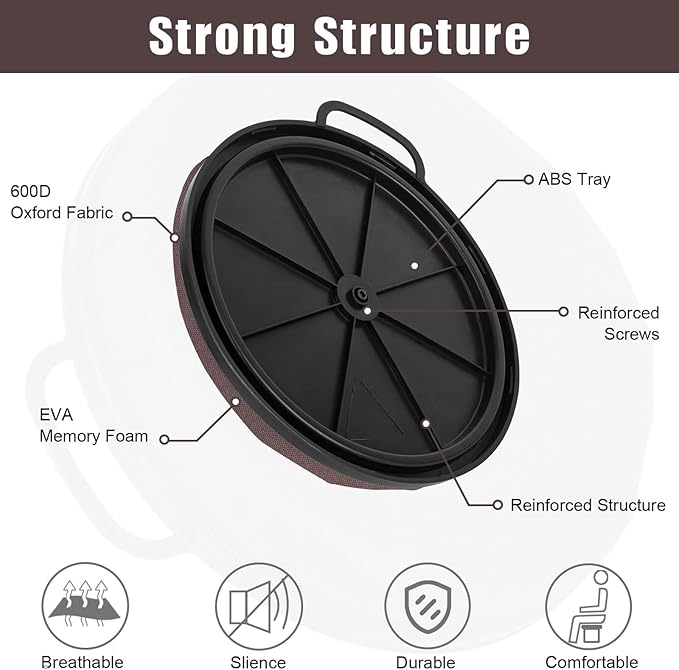 Foxtune 360-Degree Swivel Bucket Seat, 5 Gallon Bucket Lid, Spin Bucket Seat Cushion, Silent, Comfortable, Water-Resistant, for Fishing, Gardening, Hunting and Camping (Coffee Brown)