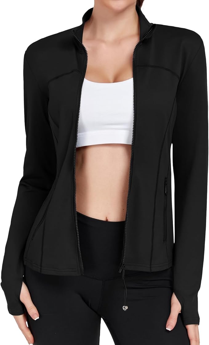 YOKGO Women's Workout Jackets Full Zip Running Yoga Jackets Lightweight Athletic Clothes with Thumb Holes