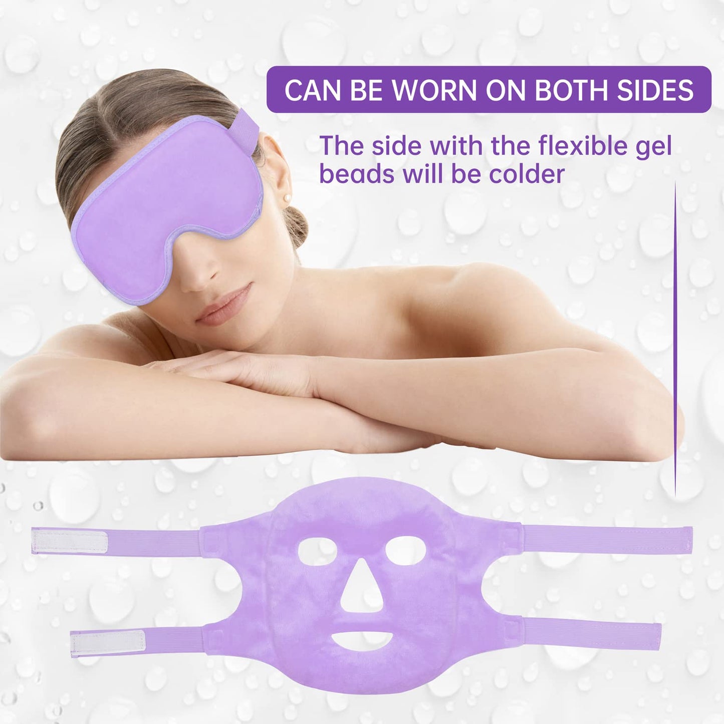 ZNÖCUETÖD Cooling Ice Face Eye Mask for Reducing Puffiness, Bags Under Eyes,Sinus,Redness,Pain Relief,Dark Circles, Migraine,Hot/Cold Pack with Soft Plush Backing (Purple(1* Eye Mask+1*Face Mask))