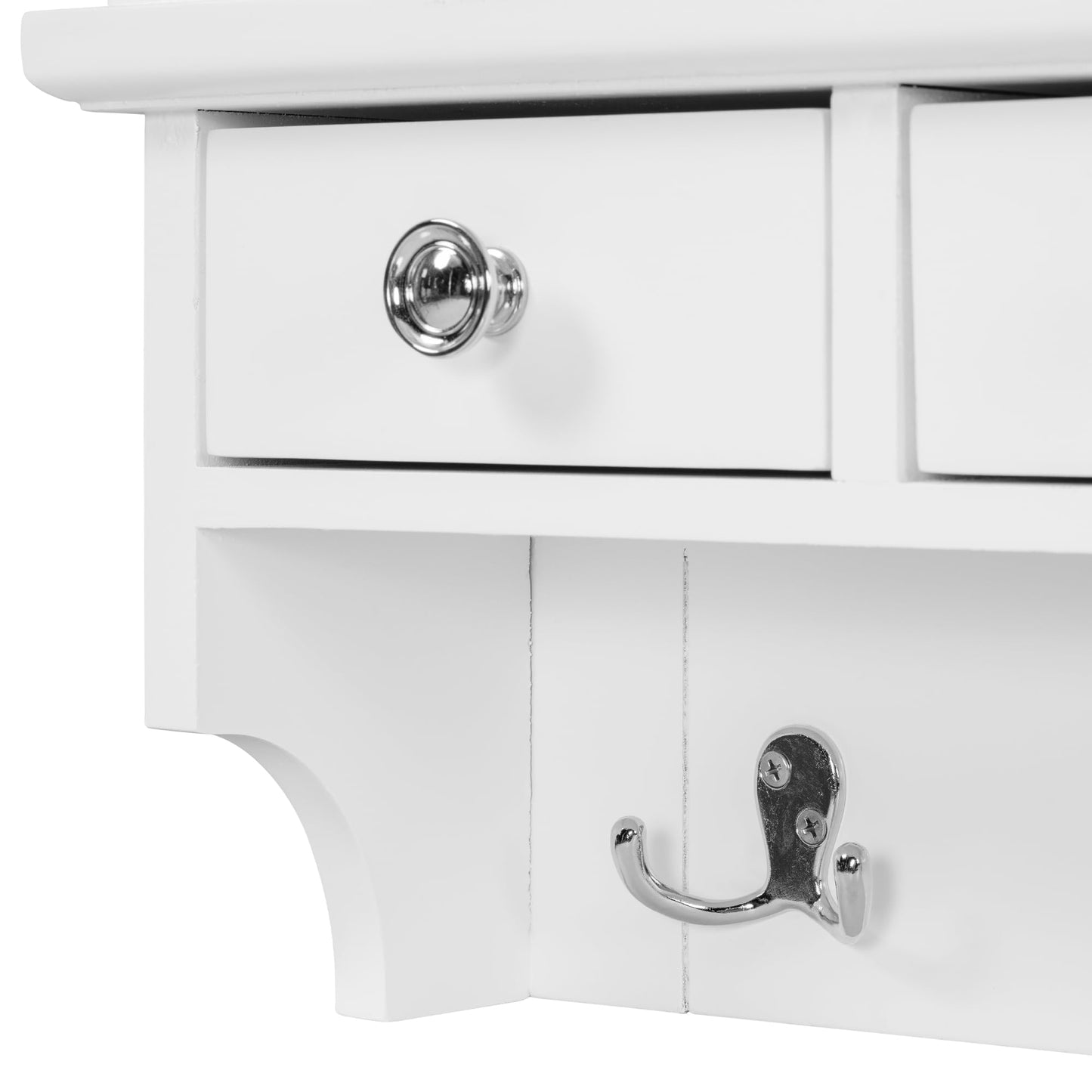 Merax Floating Makeup Vanity with Big Mirror & Hooks & 3 Drawers, Space-Saving Wall-Mounted Storage Vanity Decorative Home Organizer for Small Space Beauty Salon Station, White