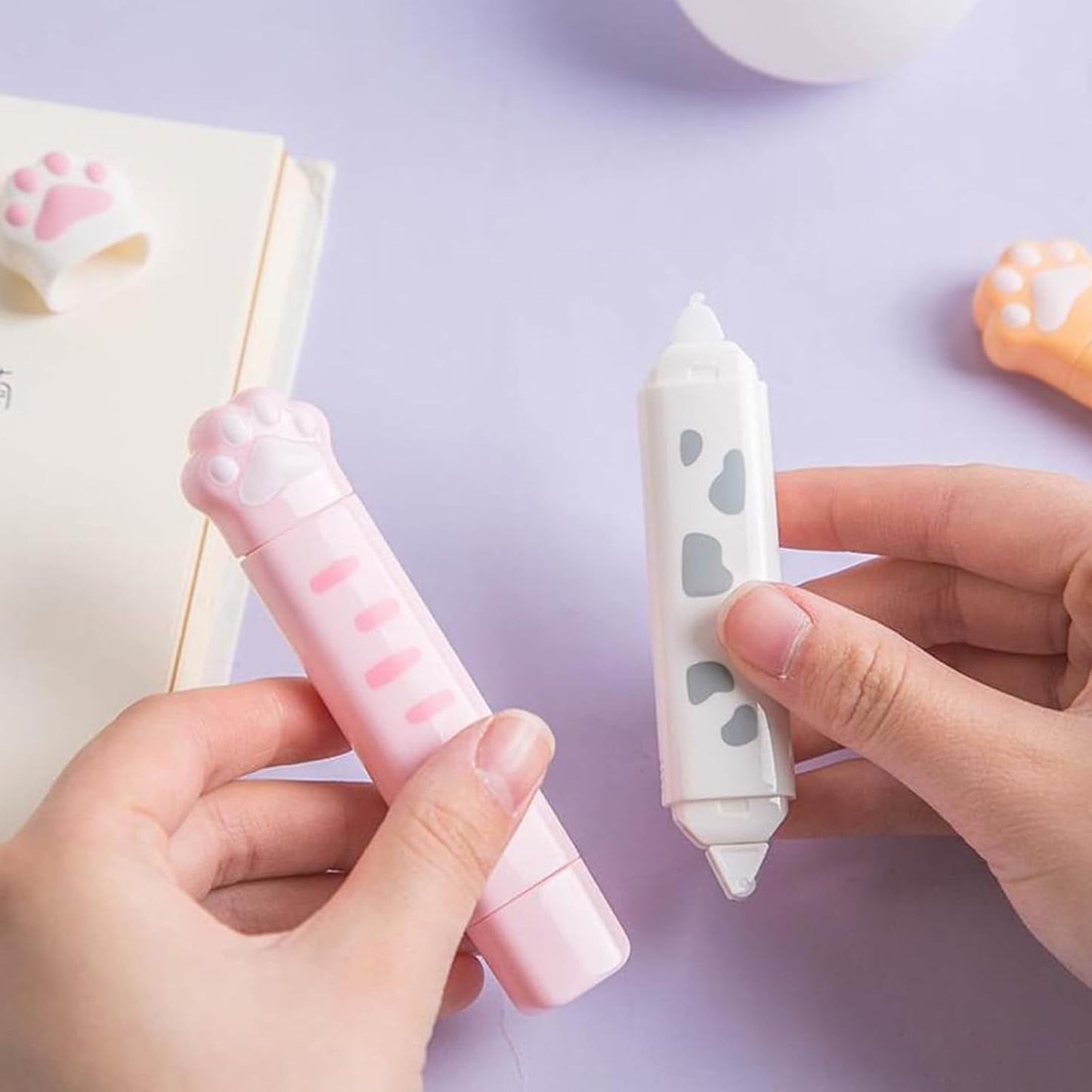 BetterJonny 3 Pcs Cute 2 In 1 Correction Tape and Glue Set, Double Sided Tape Roller, Kawaii Aesthetic Cat Office Supplies School Home Stationery
