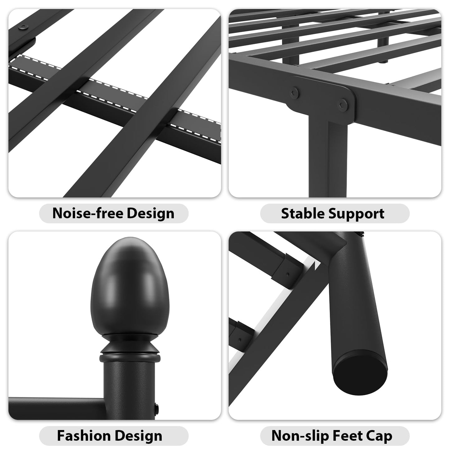 LoVinson Queen Metal Bed Frame with Headboard and Footboard, Modern Iron Platform Bed Frame Support Up to 1200LBS, Under Bed Storage, No Box Spring Needed, Easy Assembly, Black