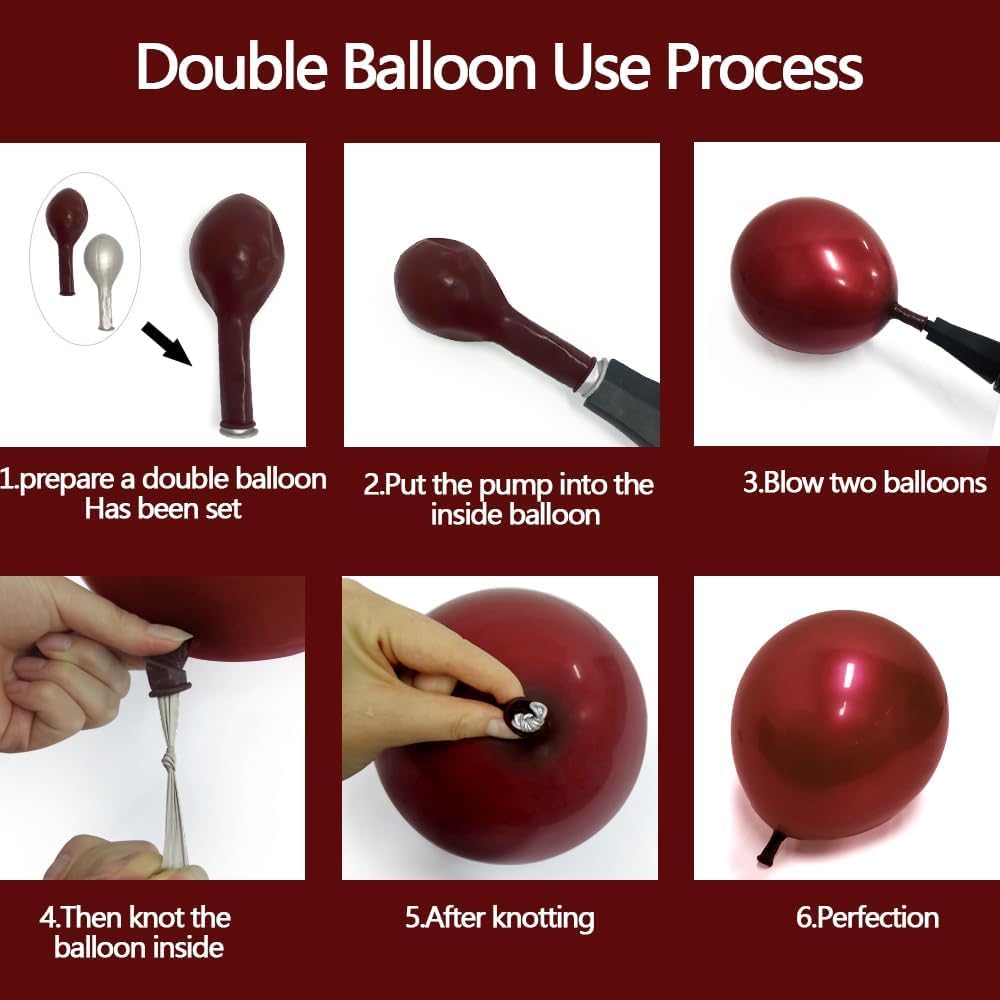 Burgundy Balloons Double Stuffed Maroon Balloon Garland Different Sizes 18/12/5in Wine Red Balloons Ruby Red Balloon Arch Kit for Birthday Mother Day Baby Shower Wedding Party Decorations.