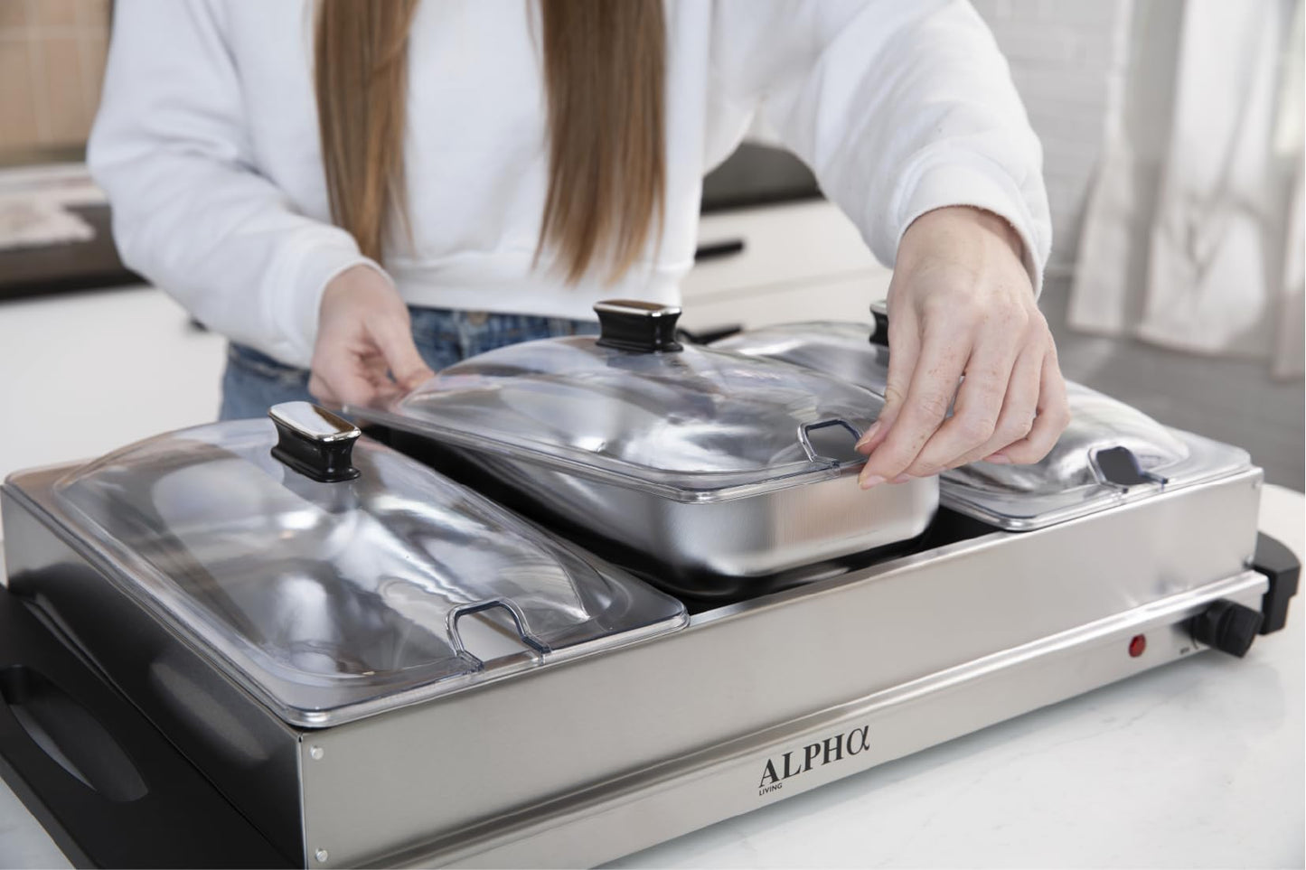 Alpha Living 3x2.5 QT Food Warmers for Parties Buffet Servers and Warmers – Premium Catering Supplies Buffet Display – Stainless Steel Electric Food Warmers with Temperature Control