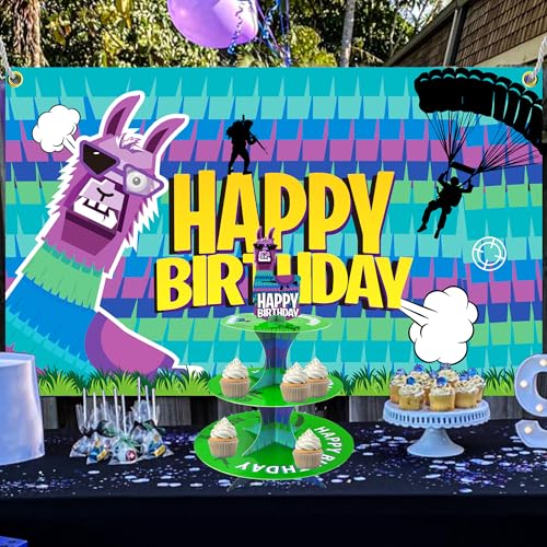 Video Game Themed Birthday Party Backdrop Banner Llama Party Wall Decor for Llama Background Cloth Hanging Supplies Video ...