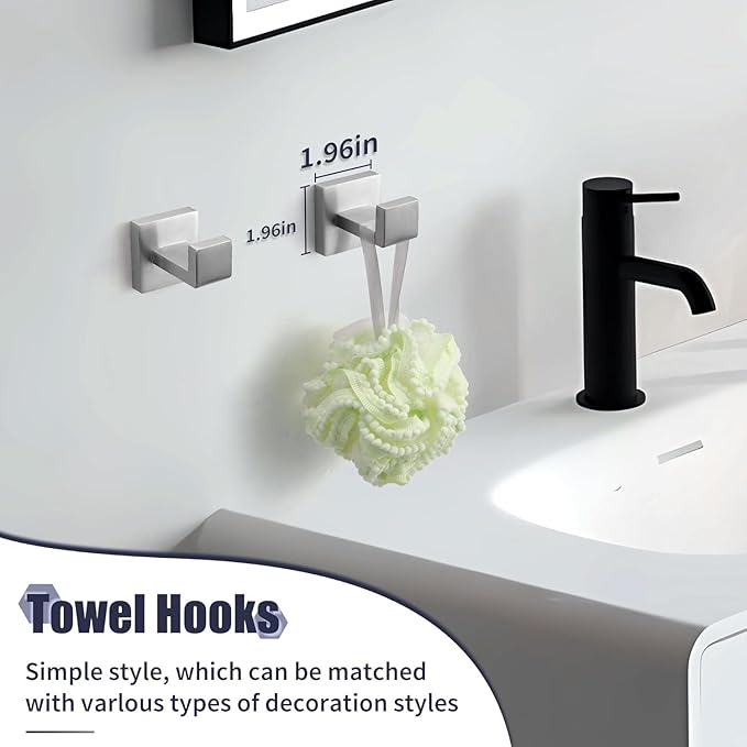 Bathroom Accessories Towel Bar Set: 20 Pieces Brushed Nickel Square Bathroom Hardware SUS304 Stainless Steel - Wall Mounted Towel Rack&Toilet Paper Holder&Towel Ring and Towel Hook