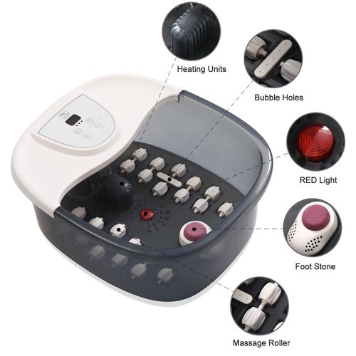 ECARBME Foot Spa Bath Massager with Heat, Foot Bath with 22 Massage Rollers, Temperature Control, Jets, Bubbles, Epsom Salt and Vibration, Foot Soaking Tub for Relaxation - Grey
