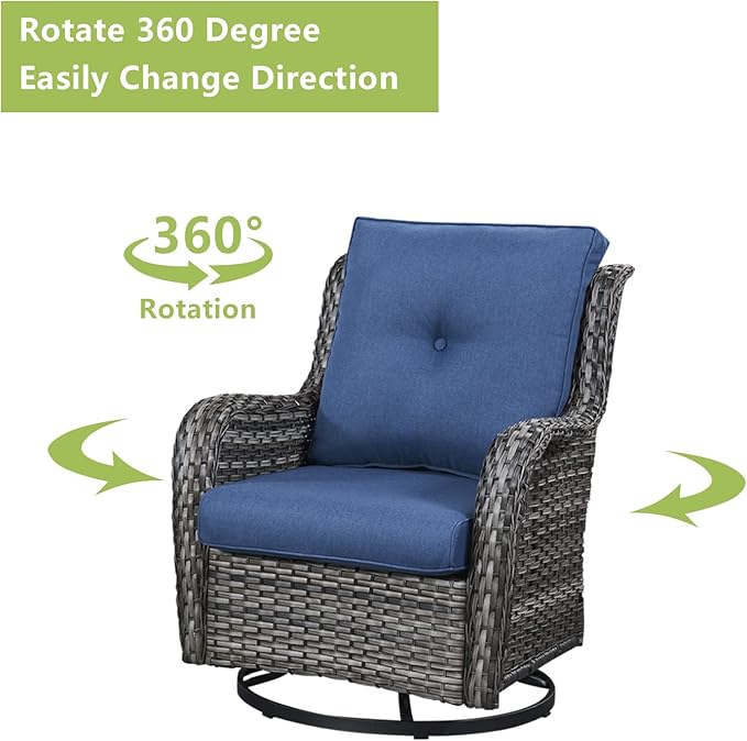 Rilyson Wicker Patio Furniture Set - 6 Piece Rattan Outdoor Sectional Conversation Sets with 2 Rocking Swivel Chairs,2 Ottomans and 2 Sofa for Porch Deck Garden(Mixed Grey/Blue)