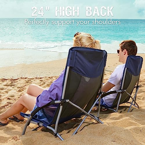 PORTAL Beach Chairs for Adults Camping Low Lightweight Portable Chair with Cup Holder Mesh Back Carry Bag for Outdoor Sand...