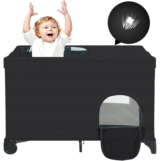 Elefama Blackout Cover for Pack N Play Blackout Tent Travel Crib Canopy Blackout Cover Breathable Stretchy Portable Blacko...