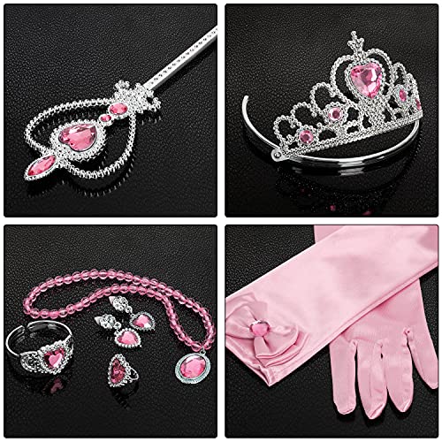 Princess Dress Up Party Accessories for Princess Costume Gloves Tiara Wand Necklace Earrings Bracelet and Ring Gift Set 9p...