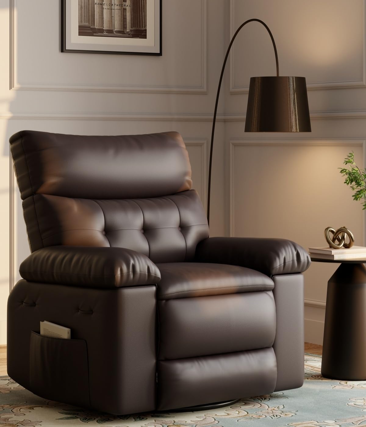 GarveeHome Oversized 27" Recliner Chairs, Classic Manual Leather Recliner, Home Theater Seating with Lumbar & Arms Support for Living Room, Bedroom and Nursery - Brown
