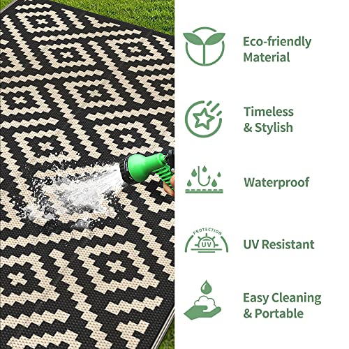 GENIMO 5x8 Outdoor Rug Waterproof, Reversible Mats, Area Rug, Plastic Outside Carpet, Geometric Rv Mat for Patio Camping R...