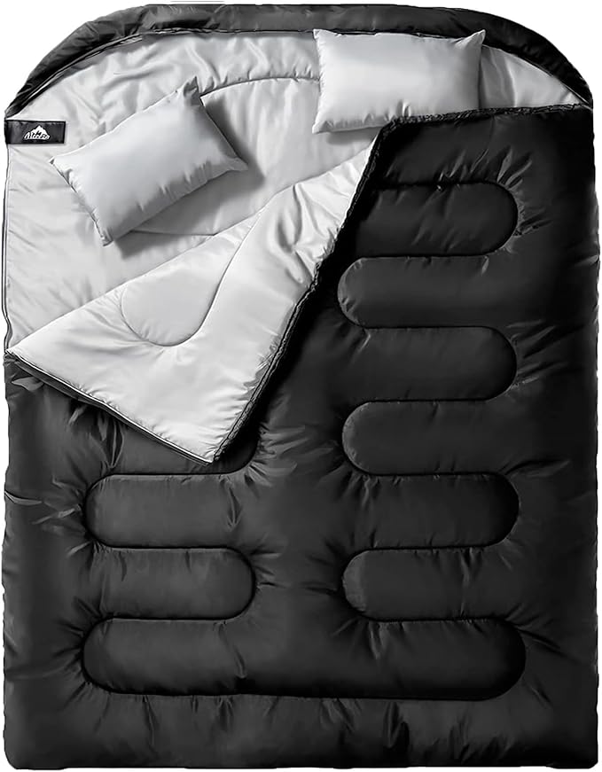 MEREZA Double Sleeping Bag for Adults Mens with Pillow, XL Queen Size Two Person Sleeping Bag for All Season Camping Hikin...