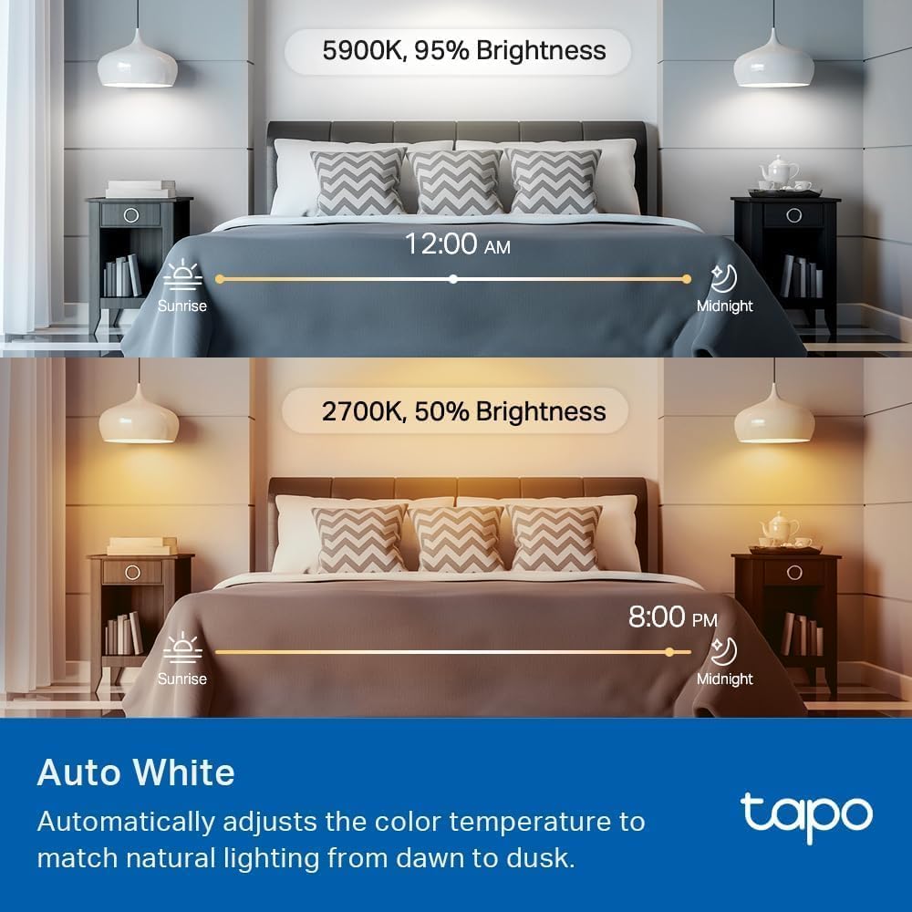 Tapo TP-Link Smart Light Bulbs, 1100 Lumens High Brightness (75W Equivalent), Matter-Certified, 16M Colors WiFi Light Bulb, Dimmable, Works w/Siri, Alexa & Google Home, A19 E26, L535E(4-Pack)