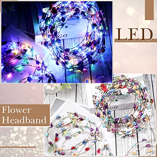 Janinka 30 Pcs LED Flower Crown Headbands Light up Headband Flower Wreath Floral Glowing Fairy Crown for Women Carnival Bi...