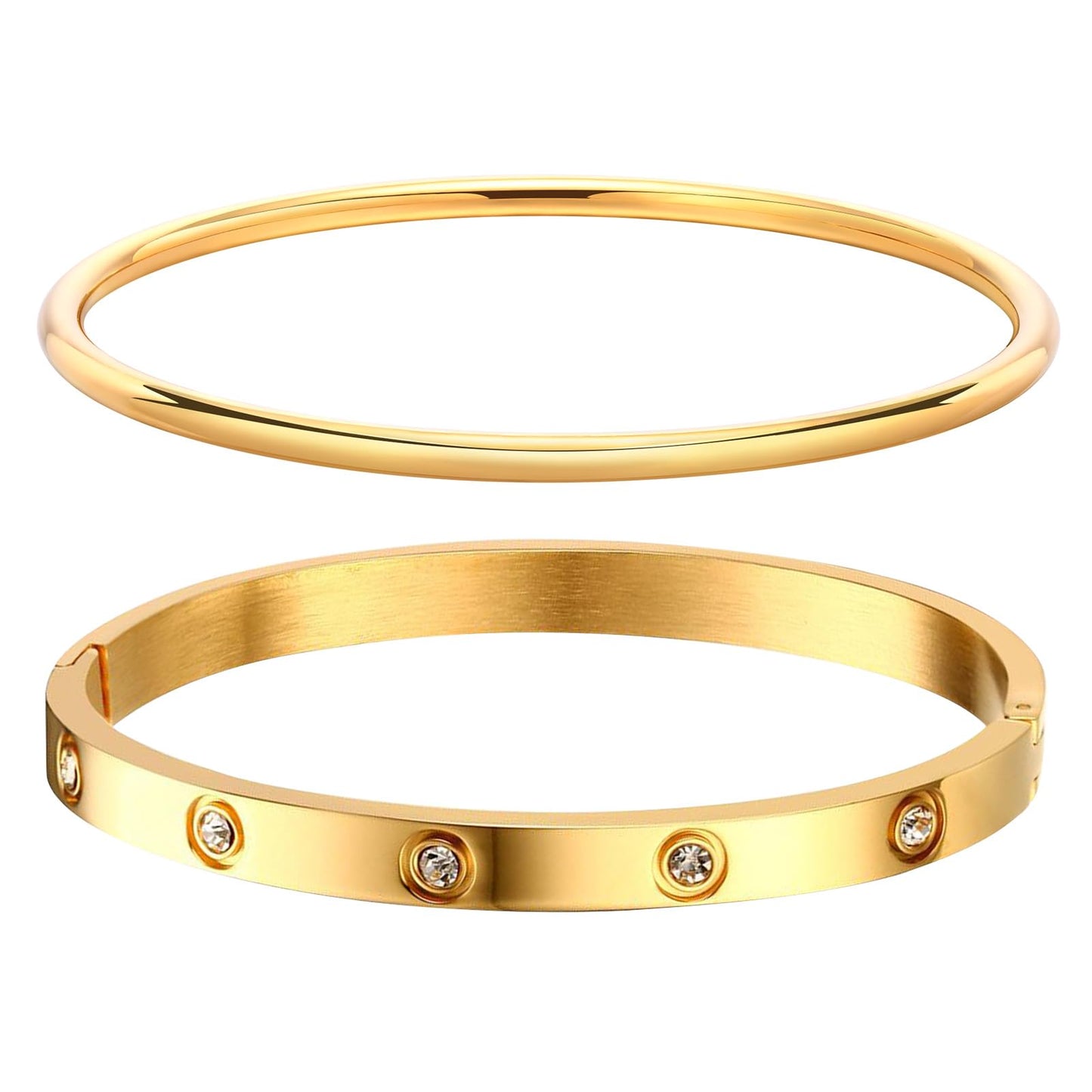 MPRAINBOW Gold Bracelets for Women, 2Pcs 18K Gold Plated Cubic Zirconia Bangle Crystal Friendship Bracelet Jewelry,Wedding Party Christmas Birthday Gifts for Her Girlfriend Sister Daughter