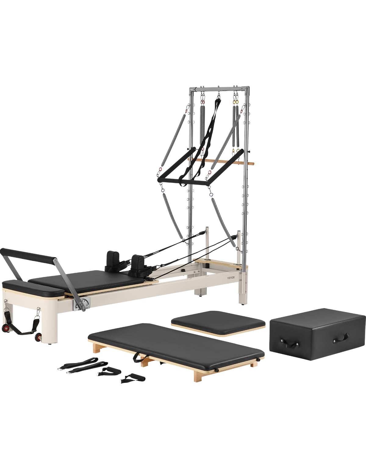VEVOR Pilates Reformer, Pilates Machine for Home Gym Studio Use, Strength Training Workout Equipment with Dual Resistance, Reformer Box, and Jump Board, for Advanced Users and Beginners, Up to 400 LBS