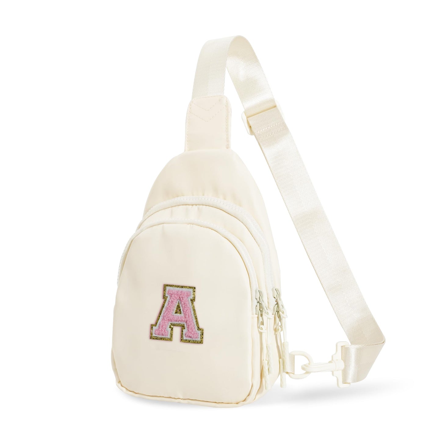 Bomvabe Crossbody Bag for Teenage Girls with Extender Strap 32"-52", Birthday Gift for 6 to 14 Year Old Girls, Sling Bag for Kids and Tweens, Cream with Initials A