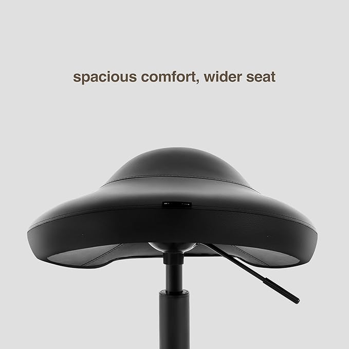 Heavy-Duty Ergonomic Pneumatic Swivel Rolling Saddle Stool with Extra Wide Seat for Hygienic Clinic Spa Massage Home and Office - 505 KIMO (Black)
