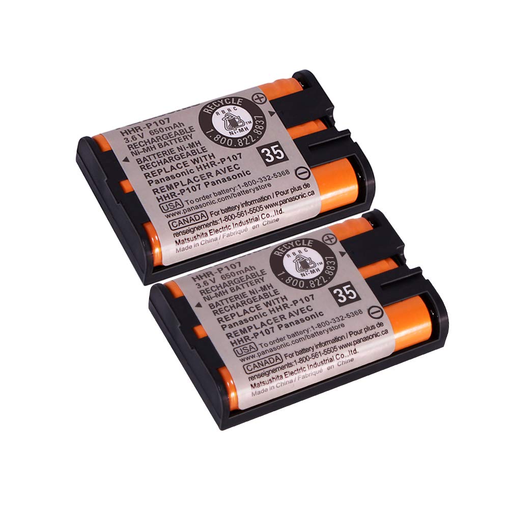 TrianglePatt 2 Pack HHR-P107 NI-MH Rechargeable Battery for Panasonic 3.6V 650mAh Battery for Cordless Phones-New