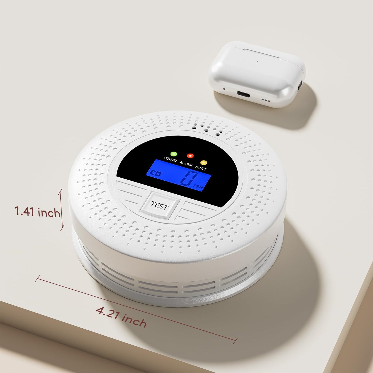 WiFi Carbon Monoxide & Smoke Detector 2-in-1 with Clear Display, Battery Powered, 85dB Warning, Test Button, Portable,Perfect for Bedroom,Living Room,RV, Essential for Family