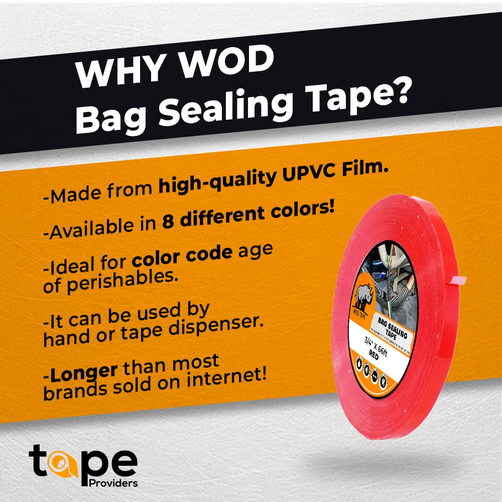 WOD Dark Blue Produce Poly Bag Sealing Tape, 3/8 inch x 180 yds. (Pack of 10) for Packaging and Sealing of Meat, Gifts, or Ice Bags BSTC24PVC