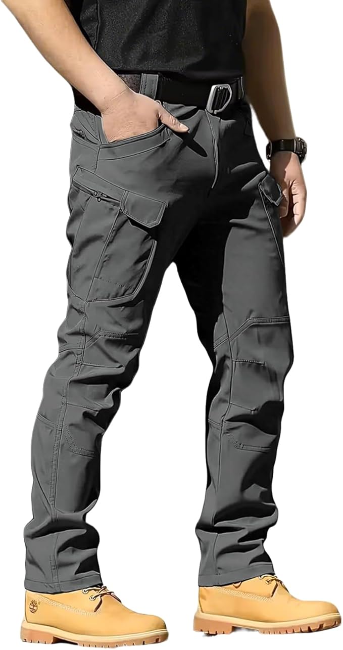 Men's Tactical Pants Stretch Waterproof Fabric Durable Cargo Pants for Hiking Casual Work Multi Pockets (No Belt)