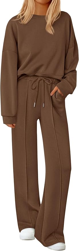 PRETTYGARDEN 2 Piece Sets For Women Fall Trendy Long Sleeve Sweatshirt Wide Leg Pants Loungewear Set Matching Sweatsuit