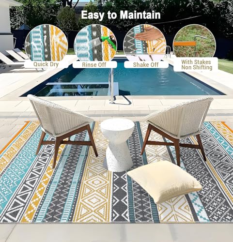 GarveeLife Outdoor Patio Rug 9x18 Waterproof Plastic Straw Rug, Reversible UV Resistant Foldable Camping Carpet Portable O...