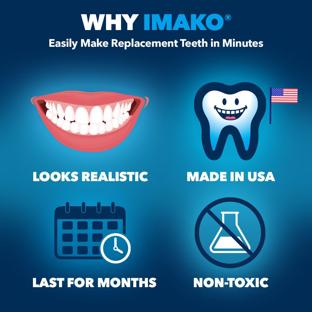 Imako Tooth Tinted Plastic - Natural Color - Temporary Tooth - 2 Pack - Made in USA