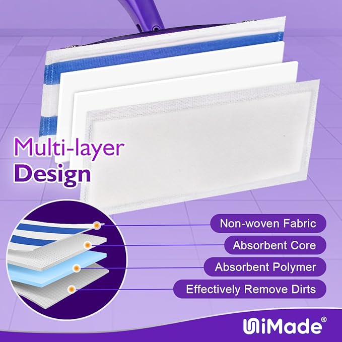 64 Count Mop Pad Refill Compatible with Swiffer WetJet, Disposable Multi-Layers Mopping Pads for All Hard Surface, Especially Hardwood Floor, Super Absorbent Spray Mopping Pad Refills