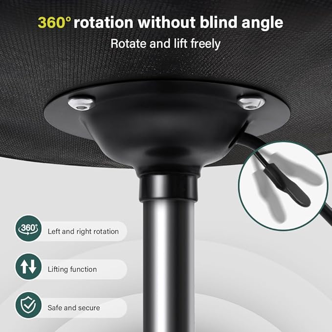 Black Minimalist Square Swivel Stool with Wheel for Work SPA Shop Massage Height-Adjustable and Cost-Effective Rolling Stool Chair