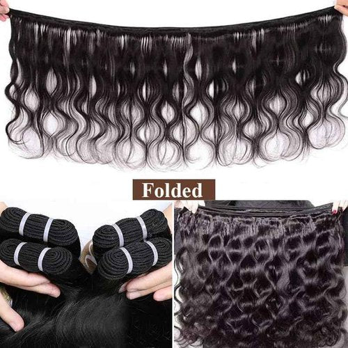 Human Hair Bundles Body Wave Bundles Human Hair 12A Grade 100% Unprocessed Brazilian Virgin Hair 3 Bundles Human Hair Extensions for Black Women Natural Color 16 18 20 Inch