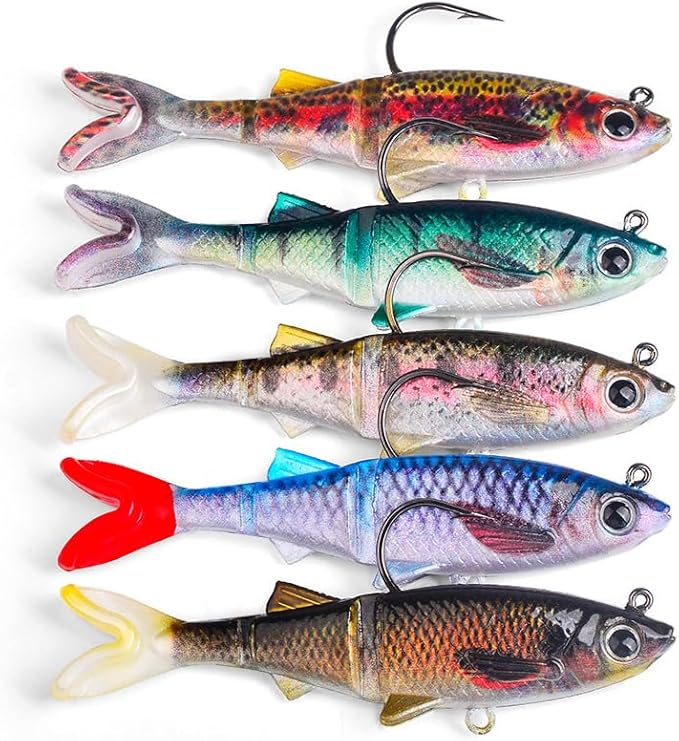 KTGCOZS Pack of 5 Soft Fishing Lure Set Artificial Bait for Outdoor Tackle and Freshwater Fishing Adventures 8cm/10cm/13cm