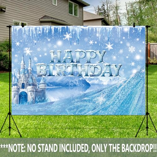 Ice Snow Castle Theme Happy Birthday Photography Backdrop - 5x3ft Winter Princess Background Photo Booth Banner Props for ...