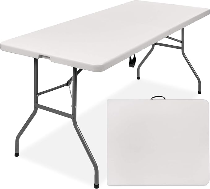 Best Choice Products 6ft Plastic Folding Table, Indoor Outdoor Heavy Duty Portable w/Handle, Lock for Picnic, Party, Campi...