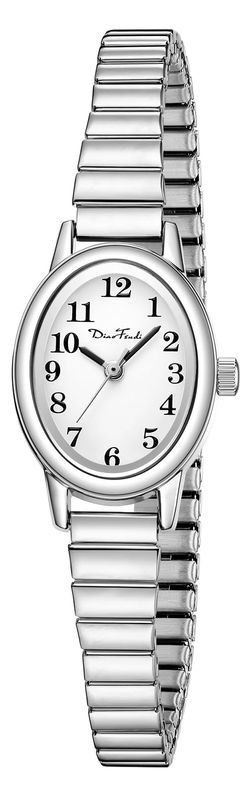 Diaofendi Petite Women's Easy Reader Watch, Analog Women Watch with Stainless Steel Expansion Band, Water Resistant (Silver, M(5.9"-7.5"))